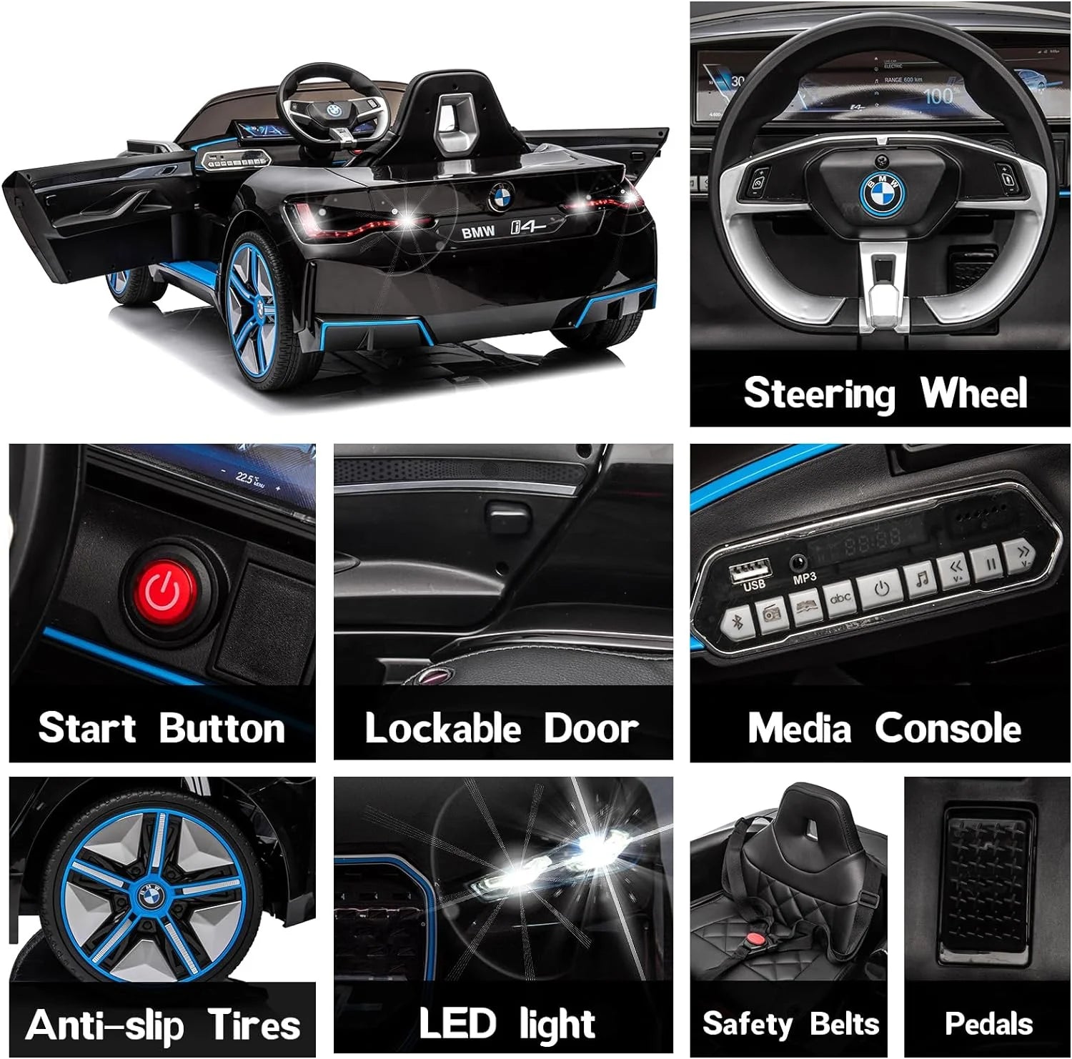 BMW i4 12V Kids Electric Ride-On Car with Remote Control, Black I207222