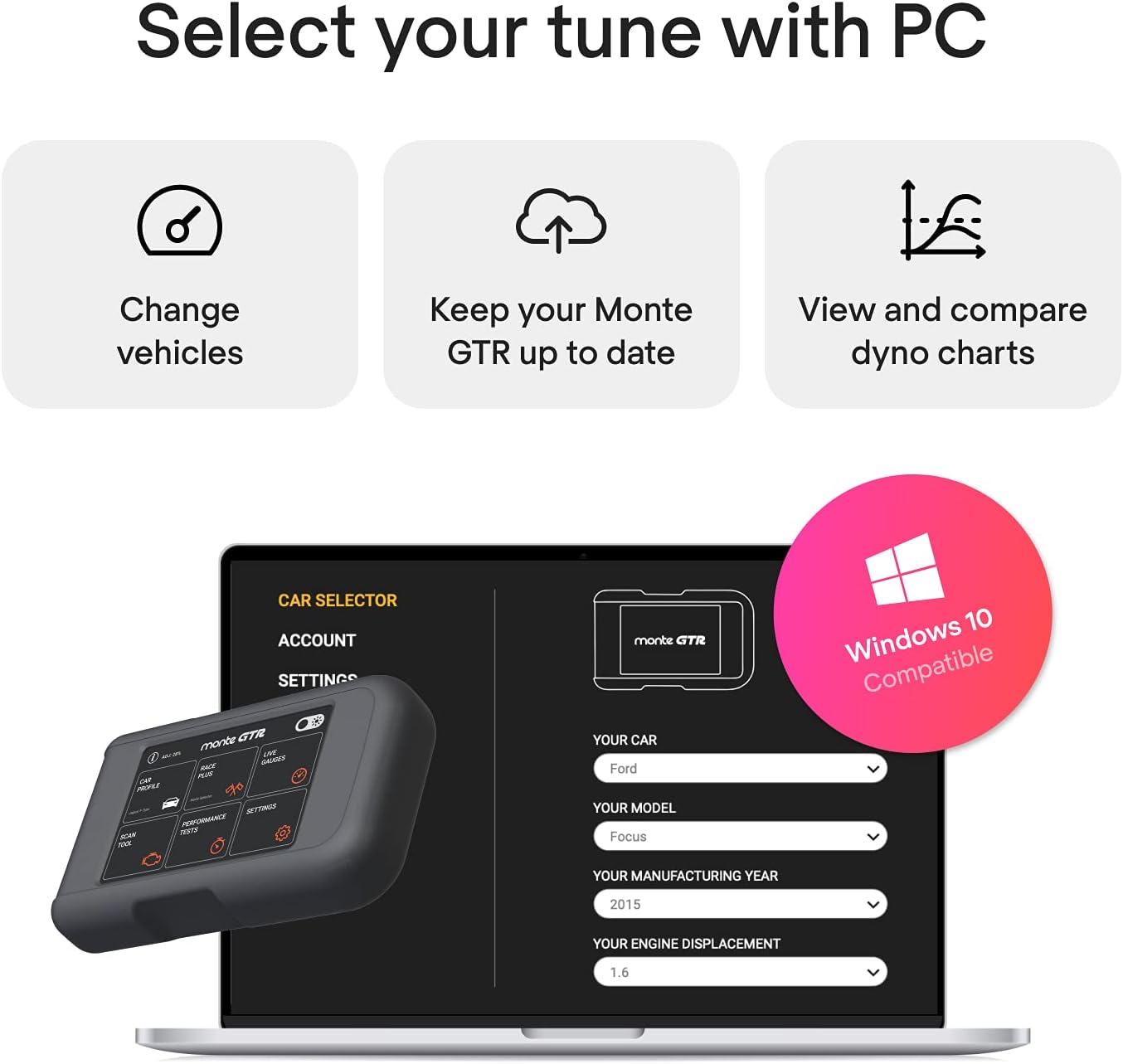 Monte Tuning Universal Performance Tuner 4 in 1 Chip, Fuel Saver and Diagnostic Scanner V9360