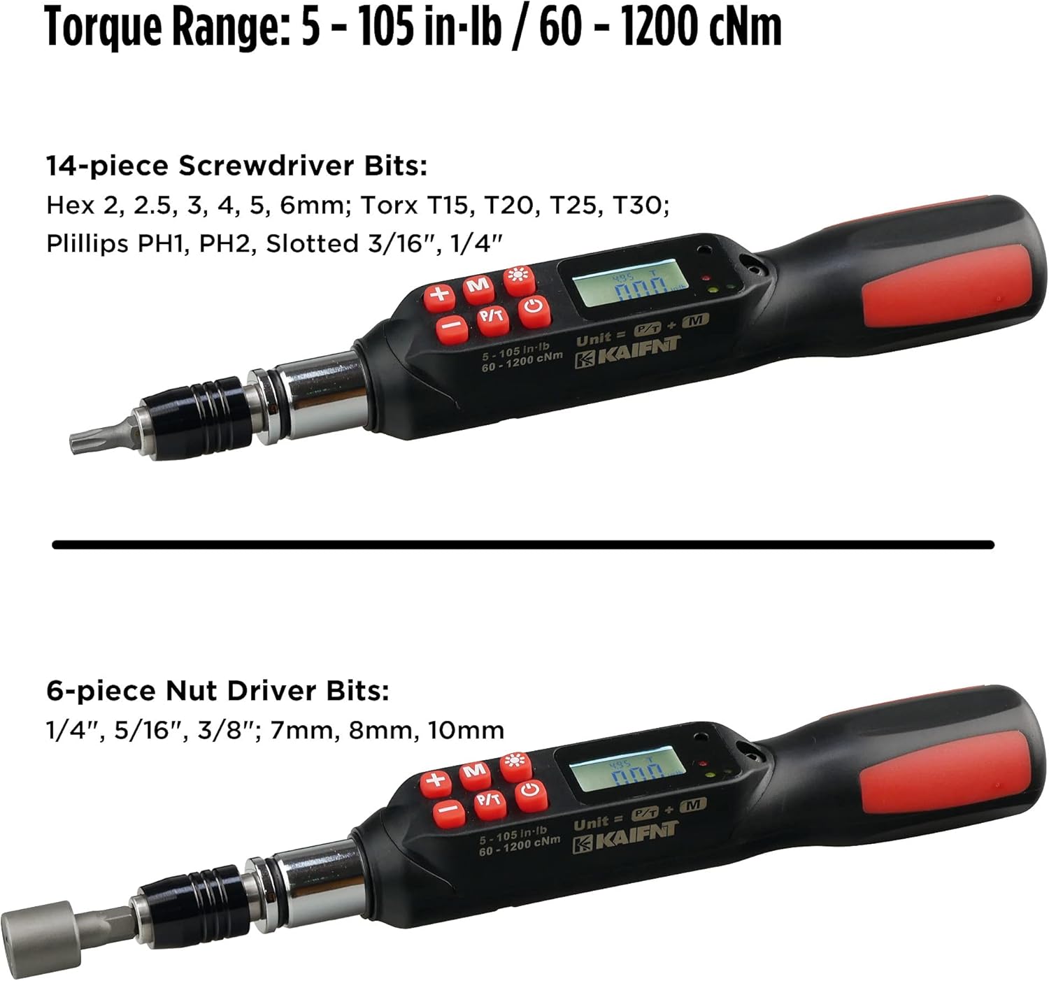 KAIFNT K551 Digital Torque Screwdriver/Wrench Set, 5-85 in·lbs, Dual Direction Q473934