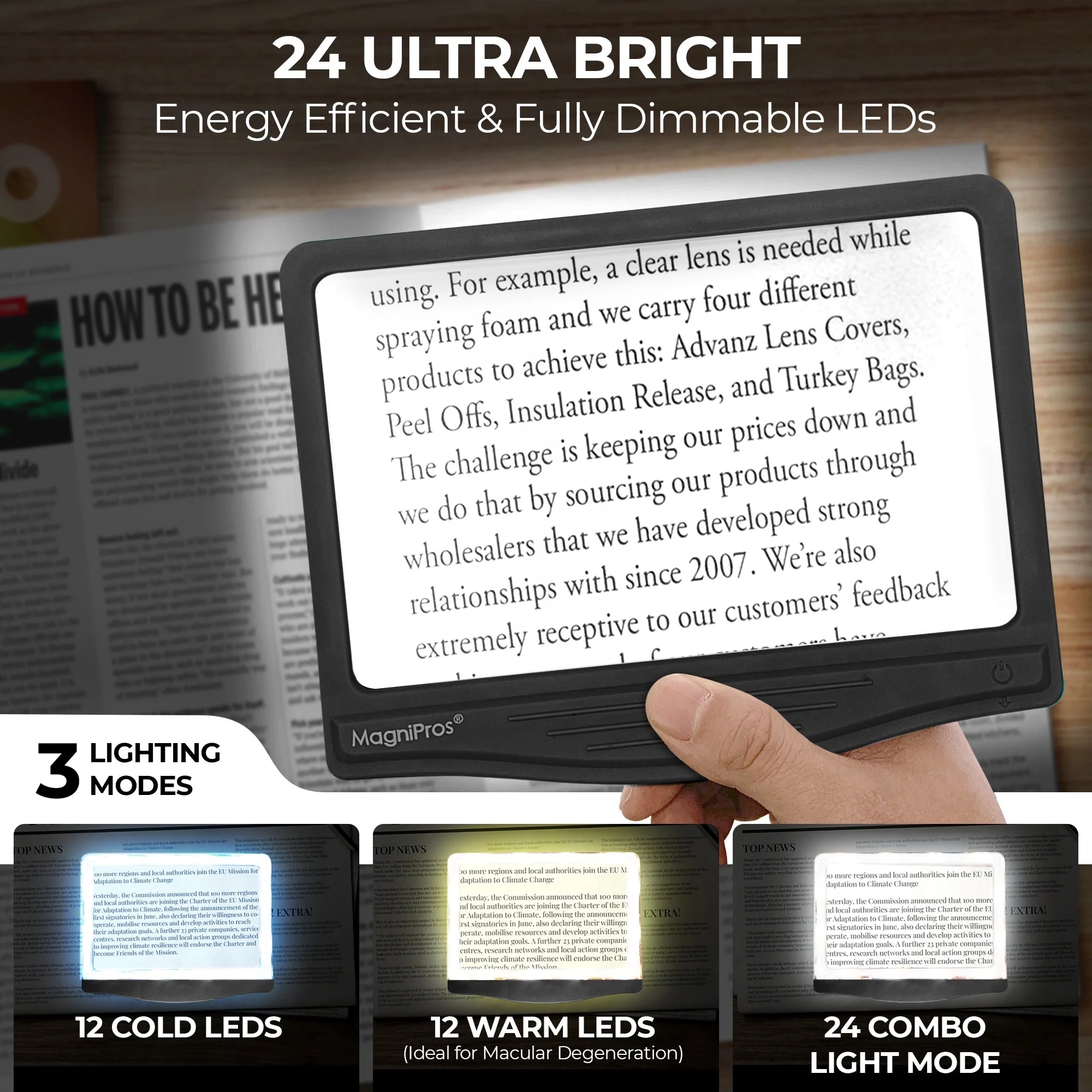 MAGNIPROS 5X Large LED Magnifying Glass with Hands-Free Stand Y290