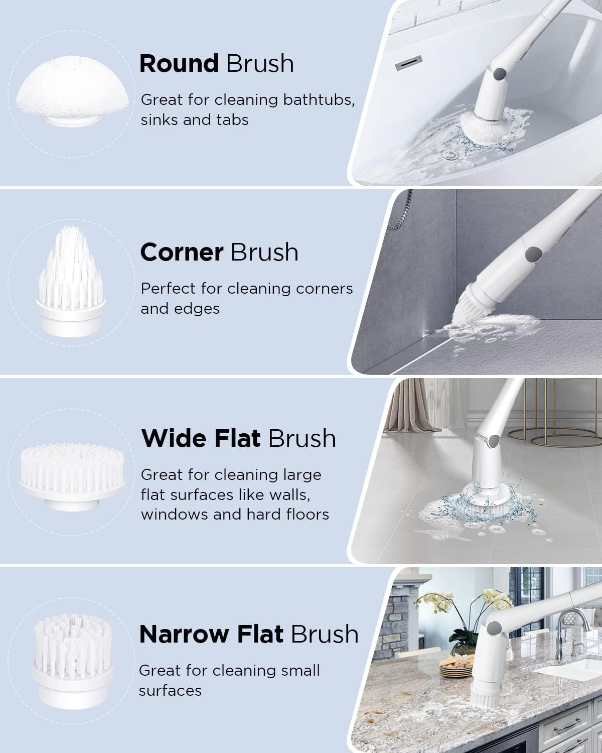 KGDJS Electric Spin Scrubber Cordless with 4 Brush Heads and Extension Arm, Pack of 2 K7280