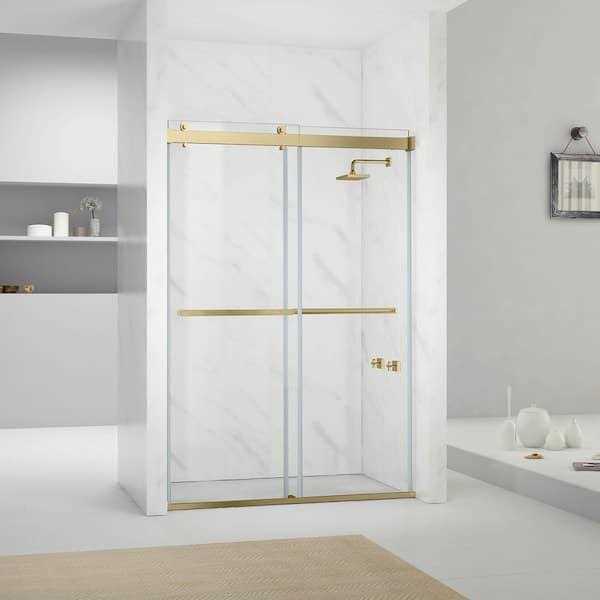 ROSWELL Spezia 76 in. Double Sliding Semi-Frameless Shower Door in Brushed Gold with Clear Glass D9522