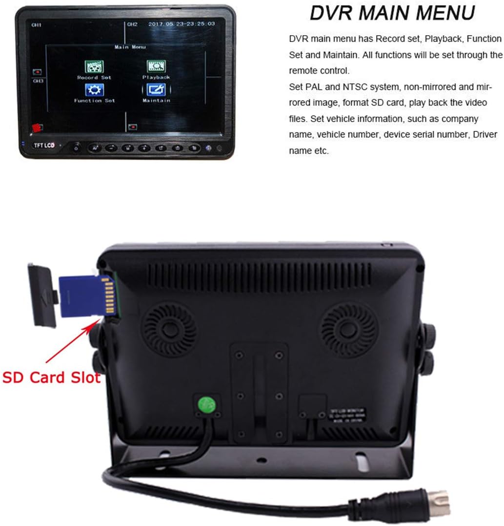 CAMSLEAD Heavy Truck Backup Camera System 7 inch Monitor with DVR and Quad Split Screen L1515