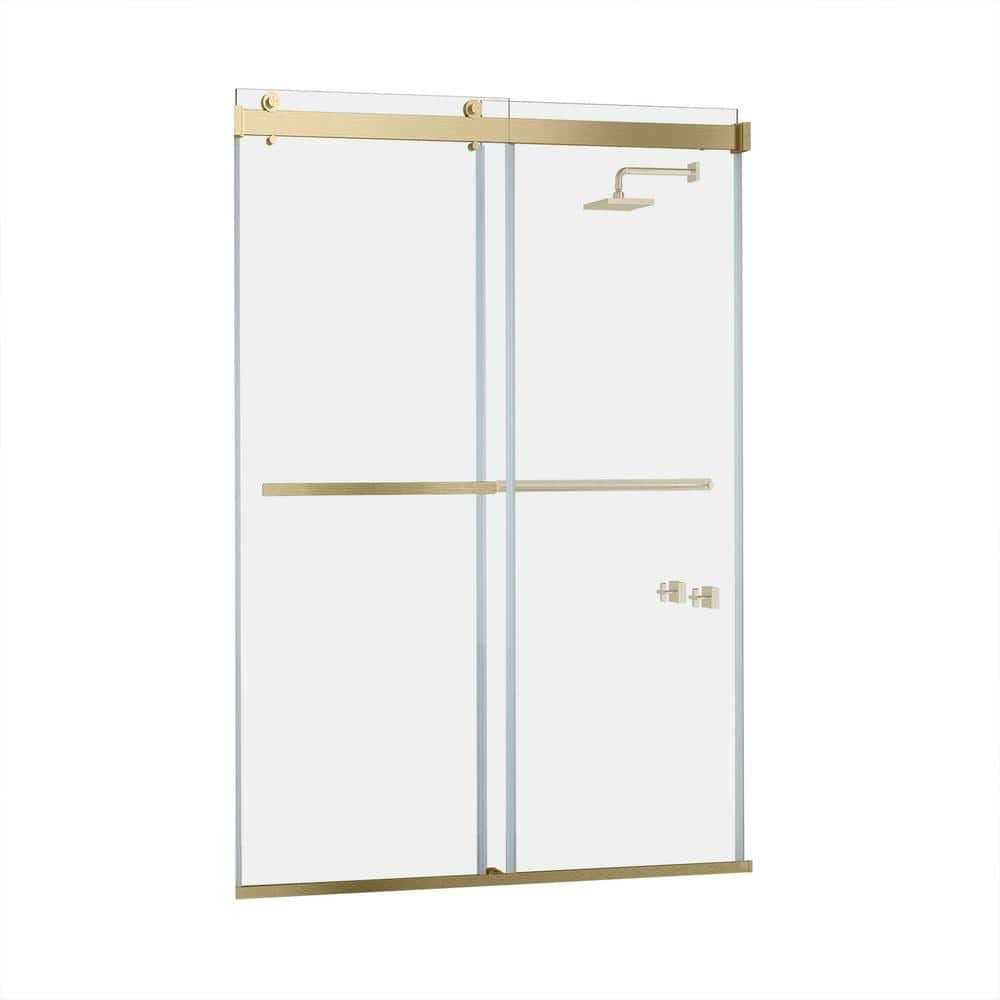 ROSWELL Spezia 76 in. H Double Sliding Seimi-Frameless Shower Door in Brushed Gold with Clear Glass - Shop Hardware Tools Online Store