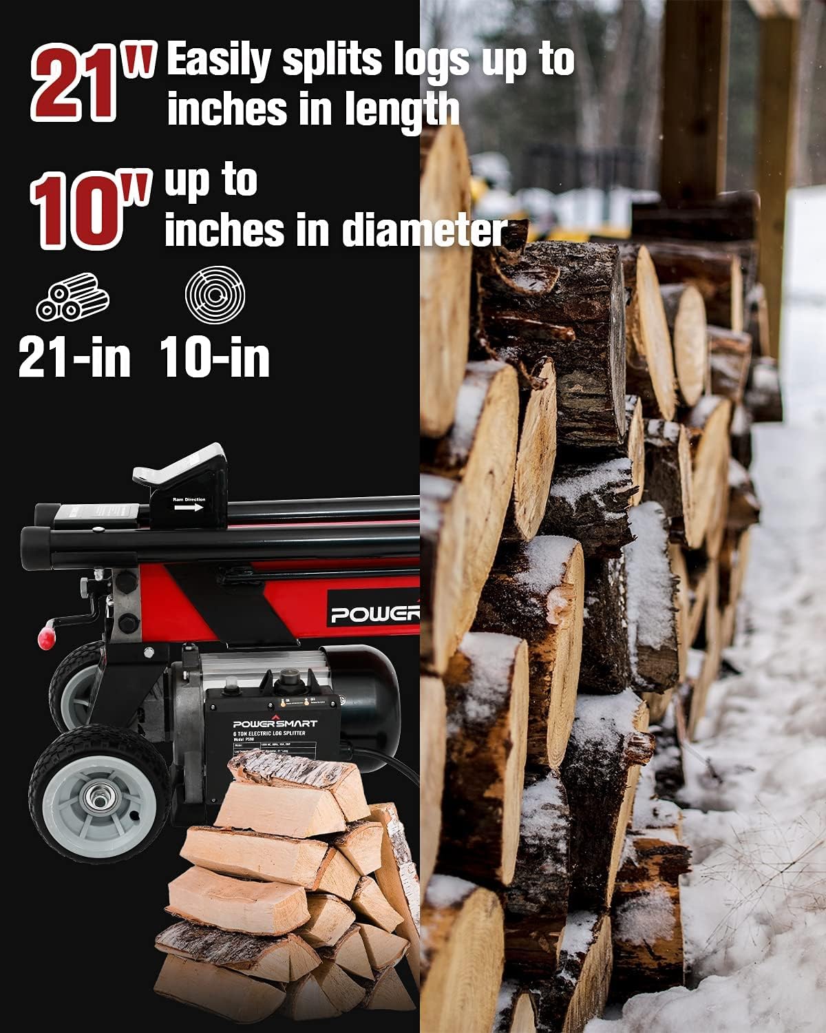 PowerSmart 6-Ton Electric Log Splitter with Steel Wedge F24508
