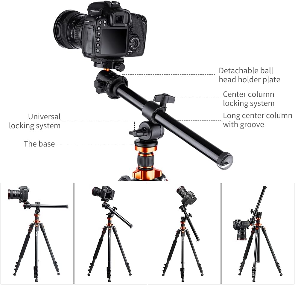 K&F Concept 78 inch DSLR Camera Tripod with Magnesium Alloy Center Column and Extension Arm Kit B604