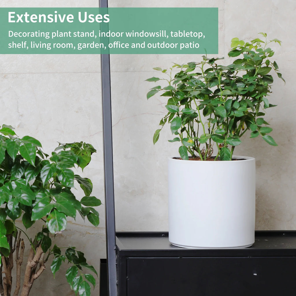 Mozing Ceramic Plant Pot 10x10 inch White with Drainage Hole K6693