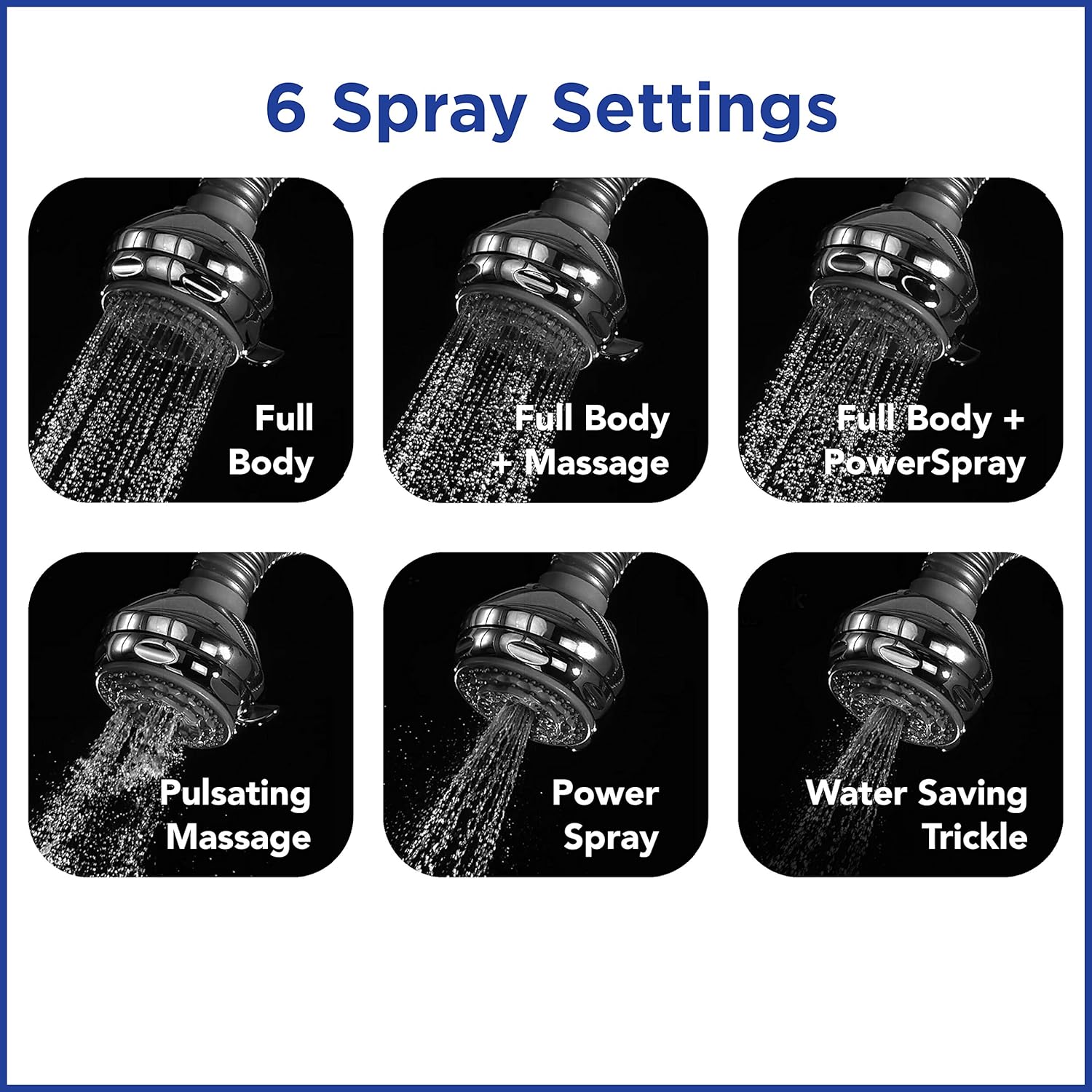 Waterpik Flexible Neck Adjustable Shower Head 6 Mode Chrome NSL-603E Pack of 2 P74182