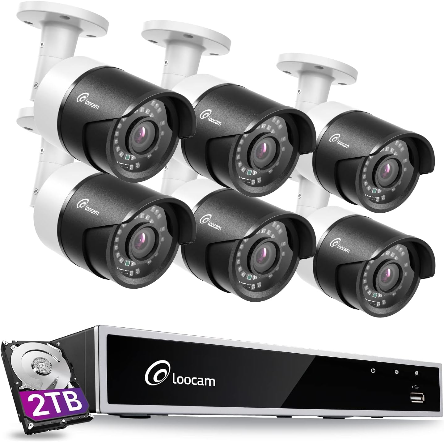 Loocam 8 Channel Security Camera System with 4 Bullet Cameras, 2TB HDD, 150ft Night Vision R90323
