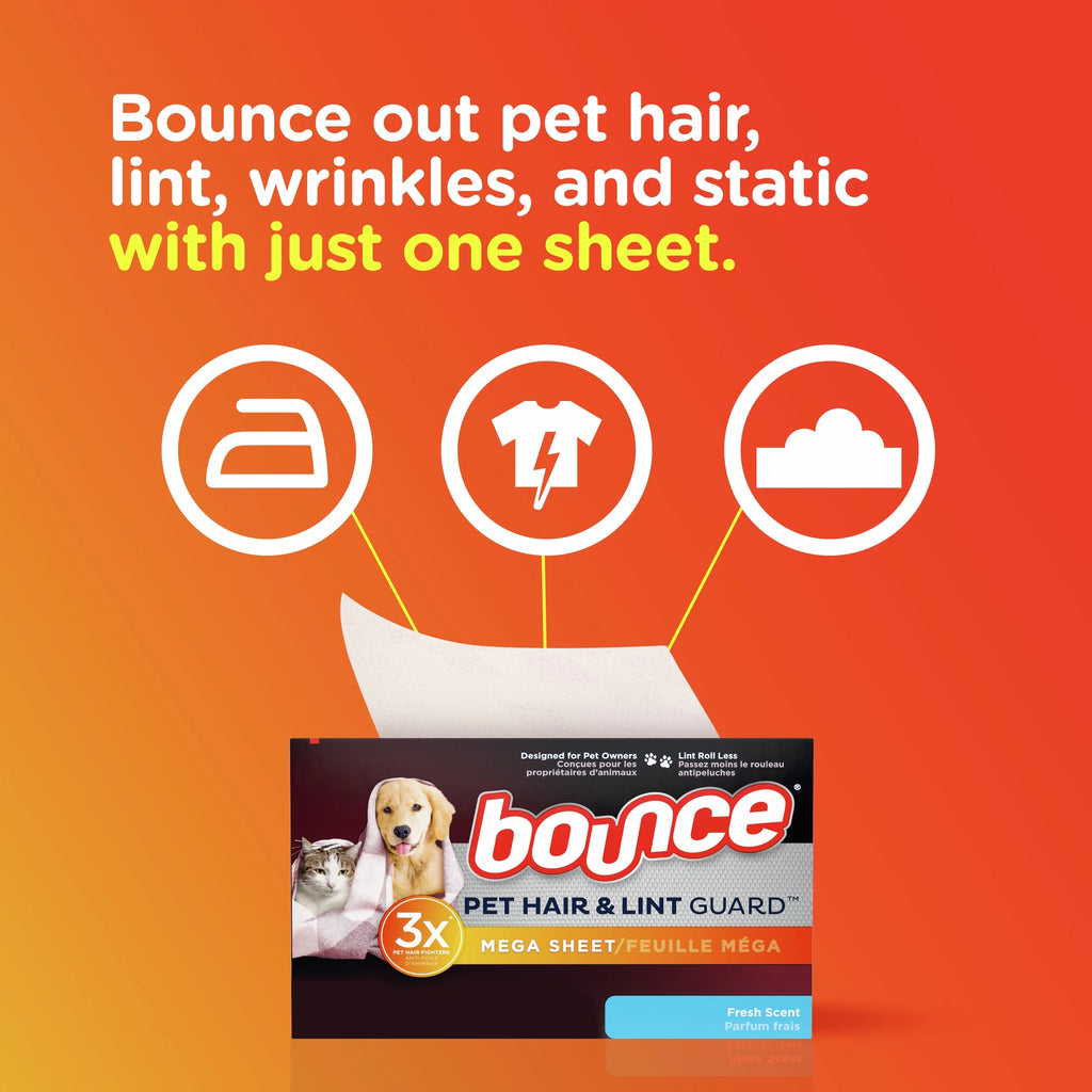 Bounce Pet Hair and Lint Guard Mega Dryer Sheets, Fresh Scent, 160 Ct W627