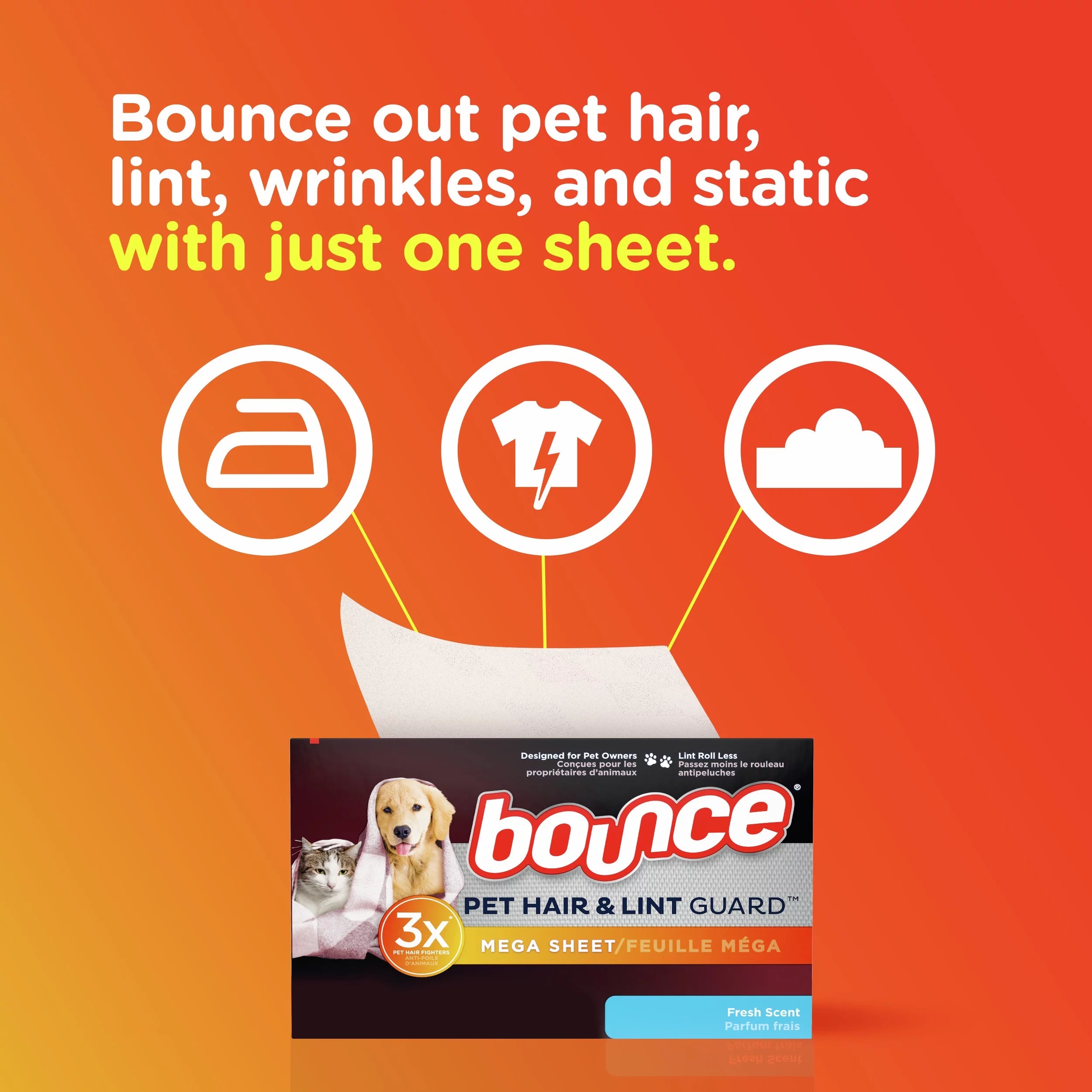 Bounce Pet Hair and Lint Guard Mega Dryer Sheets, Fresh Scent, 160 Ct W627
