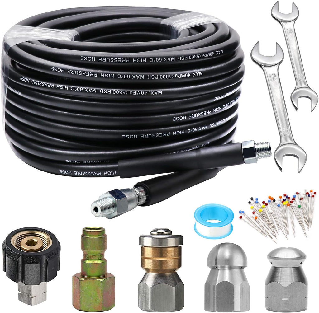 Sewer Jetter Kit 100FT for Pressure Washer, 5800PSI Drain Cleaner Hose 1/4 Inch NPT Z56985