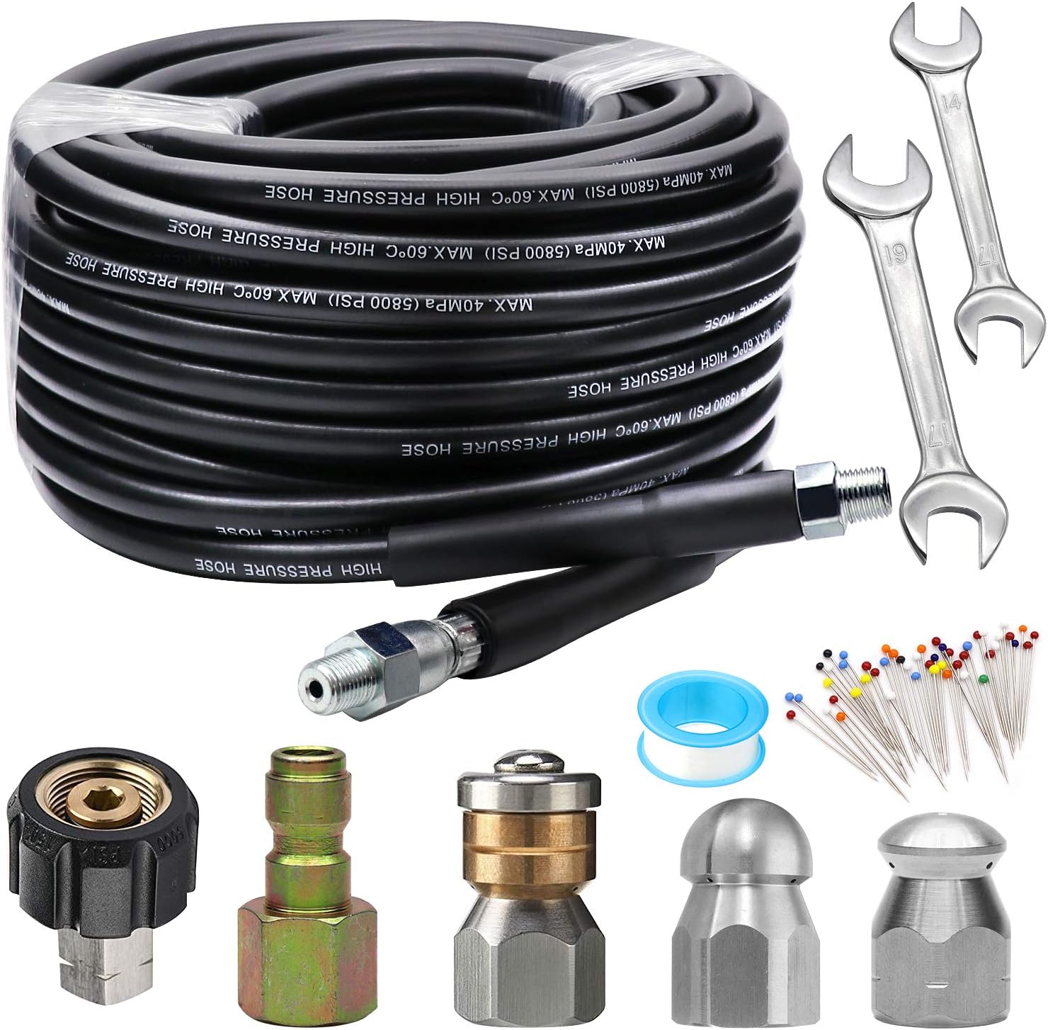 Sewer Jetter Kit 100FT for Pressure Washer, 5800PSI Drain Cleaner Hose 1/4 Inch NPT Z56985