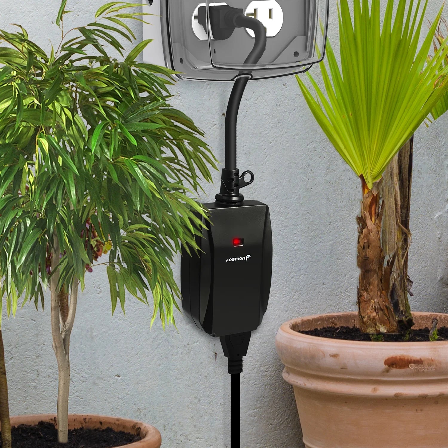 Fosmon Wireless Remote Control Outdoor Outlet Switch, Weatherproof, 3-Prong, Black (2 Pack) E191976