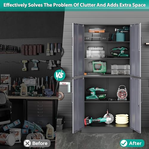 SISESOL Metal Storage Cabinet with 2 Adjustable Shelves, 36" H E162