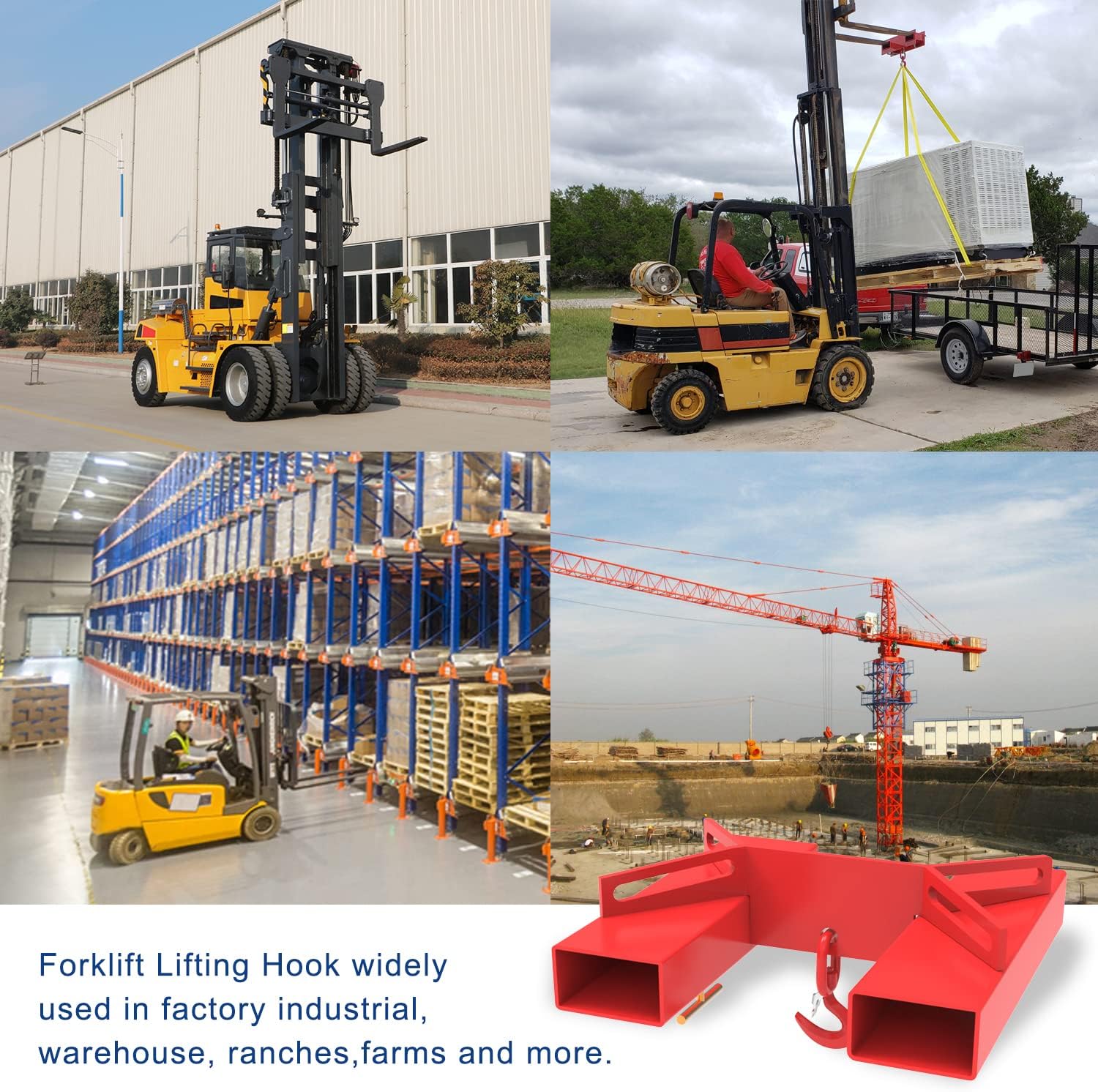 ELITEWILL Forklift Lifting Hook, 6600lbs Capacity, Red with Swivel Hook Q7213