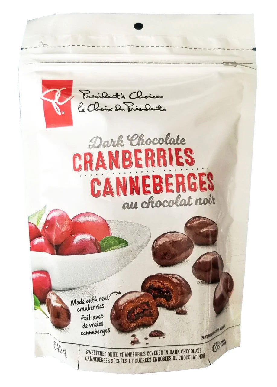 President's Choice Dark Chocolate Cranberries, 340g Bag O475