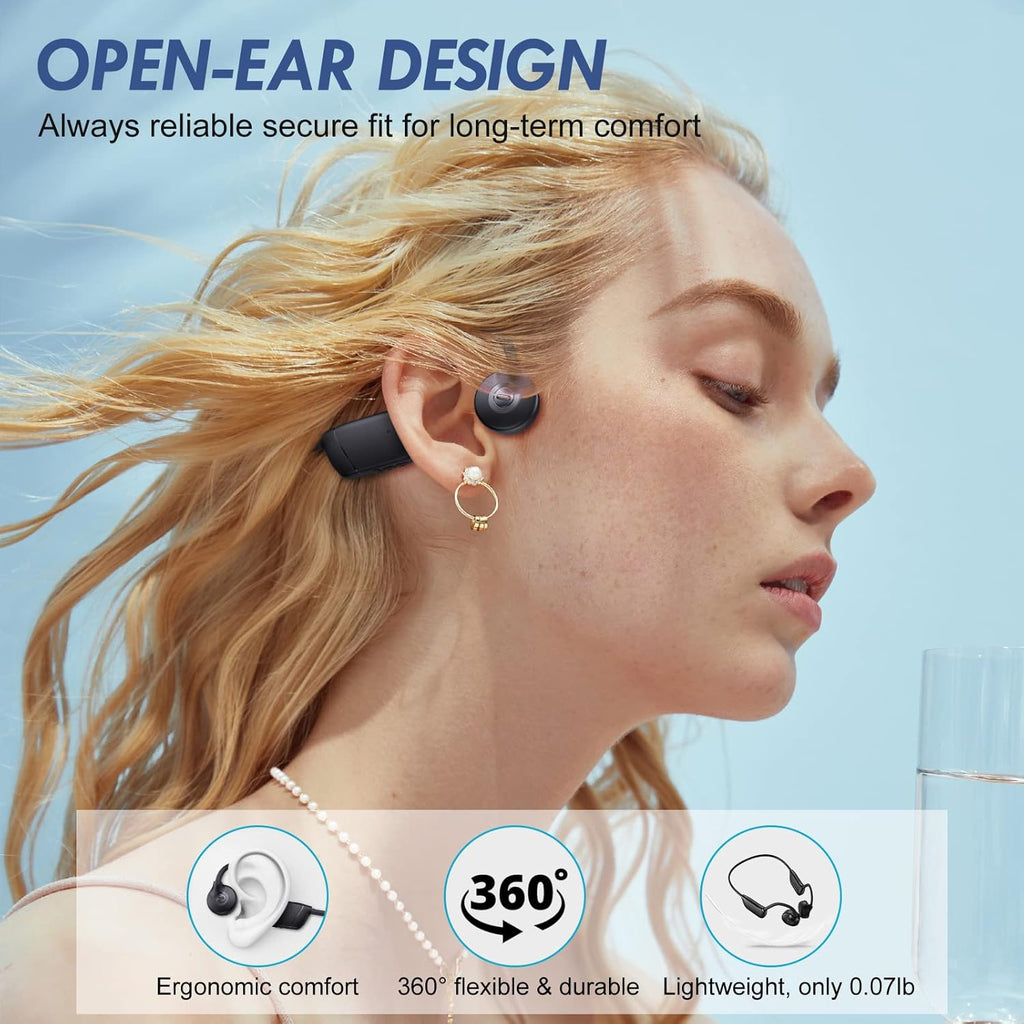 QODISA Bone Conduction Headphones Wireless Open Ear Bluetooth 5.3 IPX7 for Running Cycling Driving (2 Pack) C902