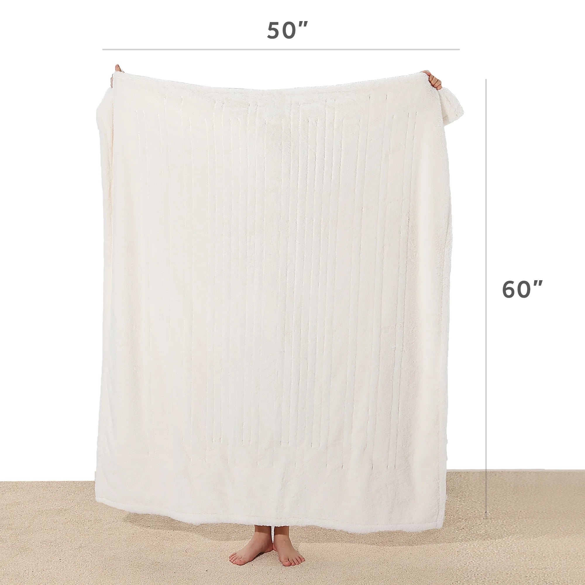 Sunbeam White Faux Fur Heated Throw Y313388