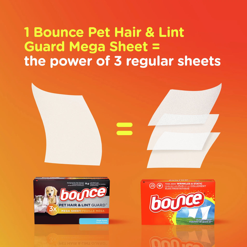 Bounce Pet Hair and Lint Guard Mega Dryer Sheets, Fresh Scent, 160 Ct W627