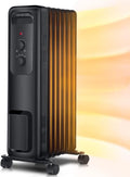 Space heater, Aikoper 1500W Oil Filled Radiator Heater with 3 Heat Settings, Adjustable Thermostat, Quiet Portable Heater with Tip-over & Overheating Functions for Home, Office, Black