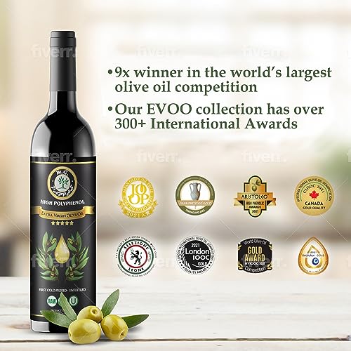 M.G. PAPPAS High Polyphenol Extra Virgin Olive Oil, Cold Pressed & Unfiltered, 12.7 oz O81138