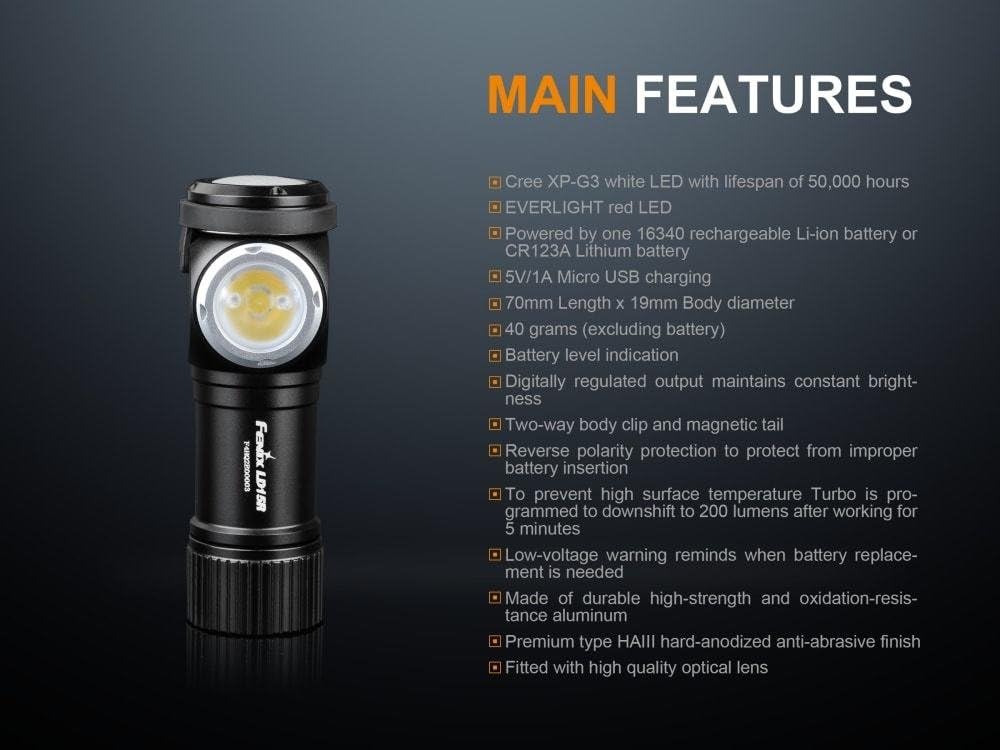 FENIX LD15R 500 Lumen USB Rechargeable Right Angle Flashlight with Charging Cable, 2-Pack Y862