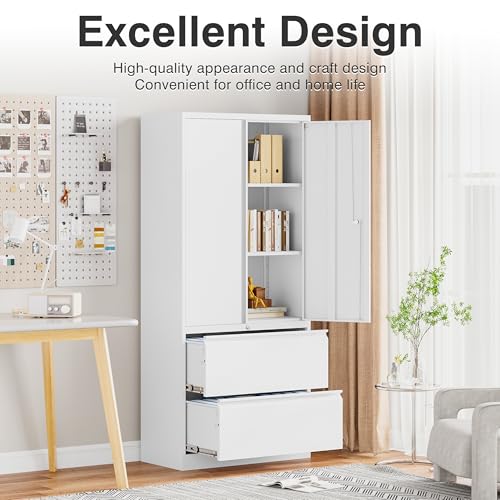 SISESOL Metal Storage Cabinet with 2 Adjustable Shelves, 36" H E162