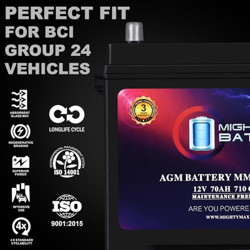 Mighty Max Battery MM-H5 Start and Stop Car Battery, Group Size 47, 12V 60 AH, AGM E711958