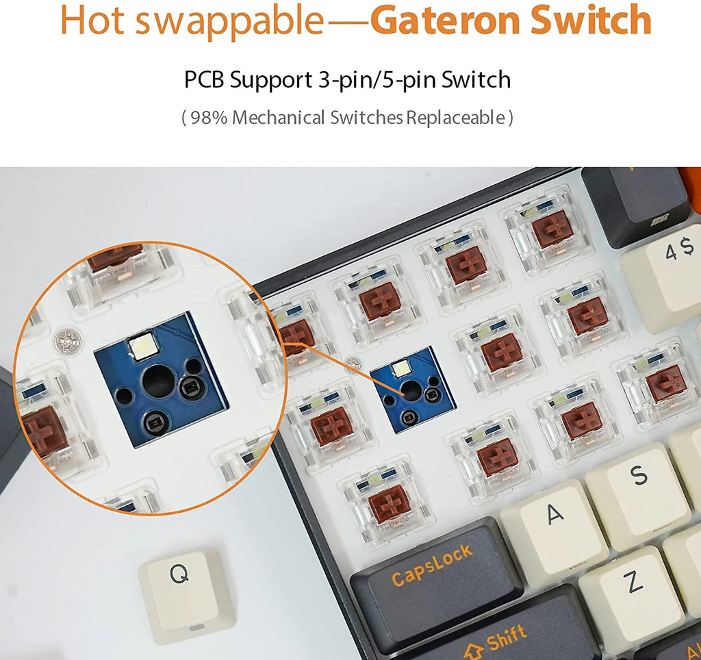 Wireless Mechanical Keyboard 100-Key Hot Swappable Brown Switch for Mac Windows Y126937