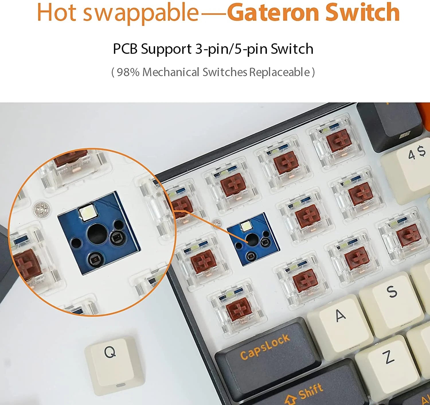 Wireless Mechanical Keyboard 100-Key Hot Swappable Brown Switch for Mac Windows Y126937