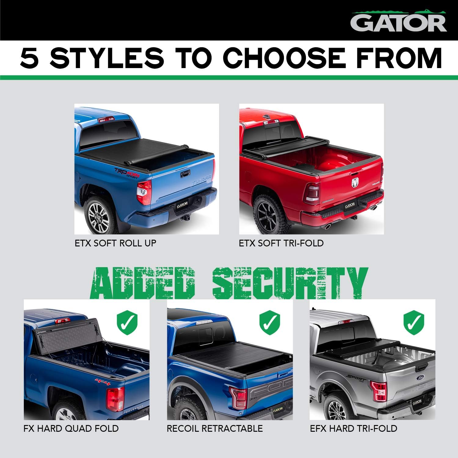 Gator EFX Hard Tri-Fold Truck Bed Tonneau Cover for 2019-2022 Ford Ranger 5'1" Bed N697