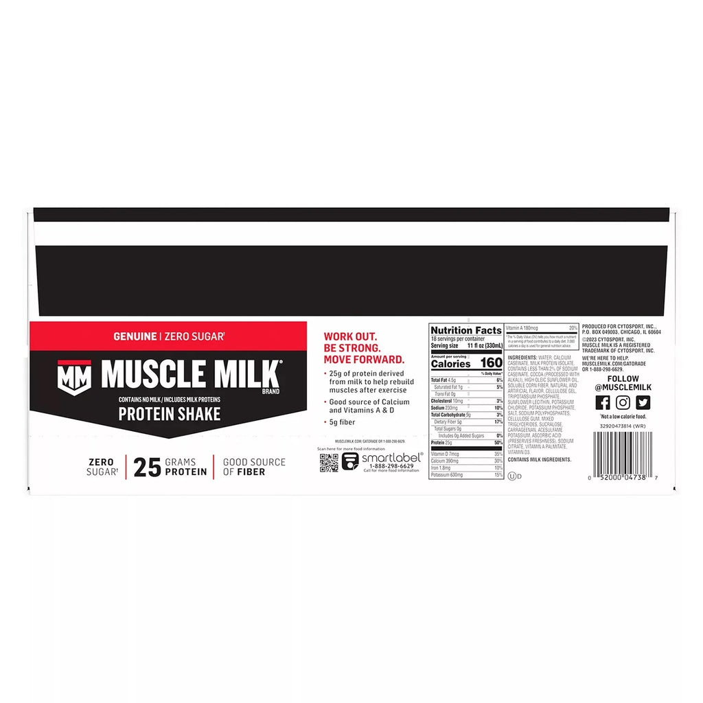Muscle Milk Genuine Non-Dairy Protein Shake, Chocolate, 11 Fl Oz, 18 Count F627101