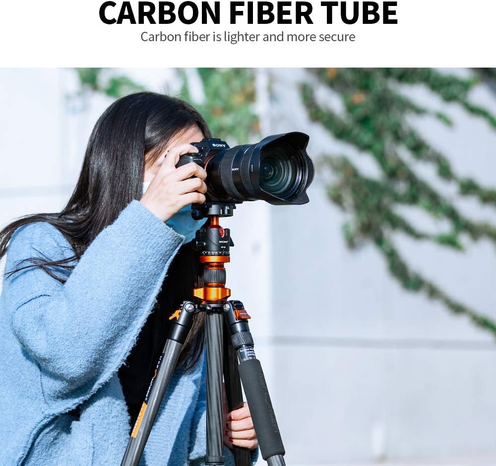 K&F Concept 68" Carbon Fiber Camera Tripod with Metal Ball Head and Detachable Monopod X39166