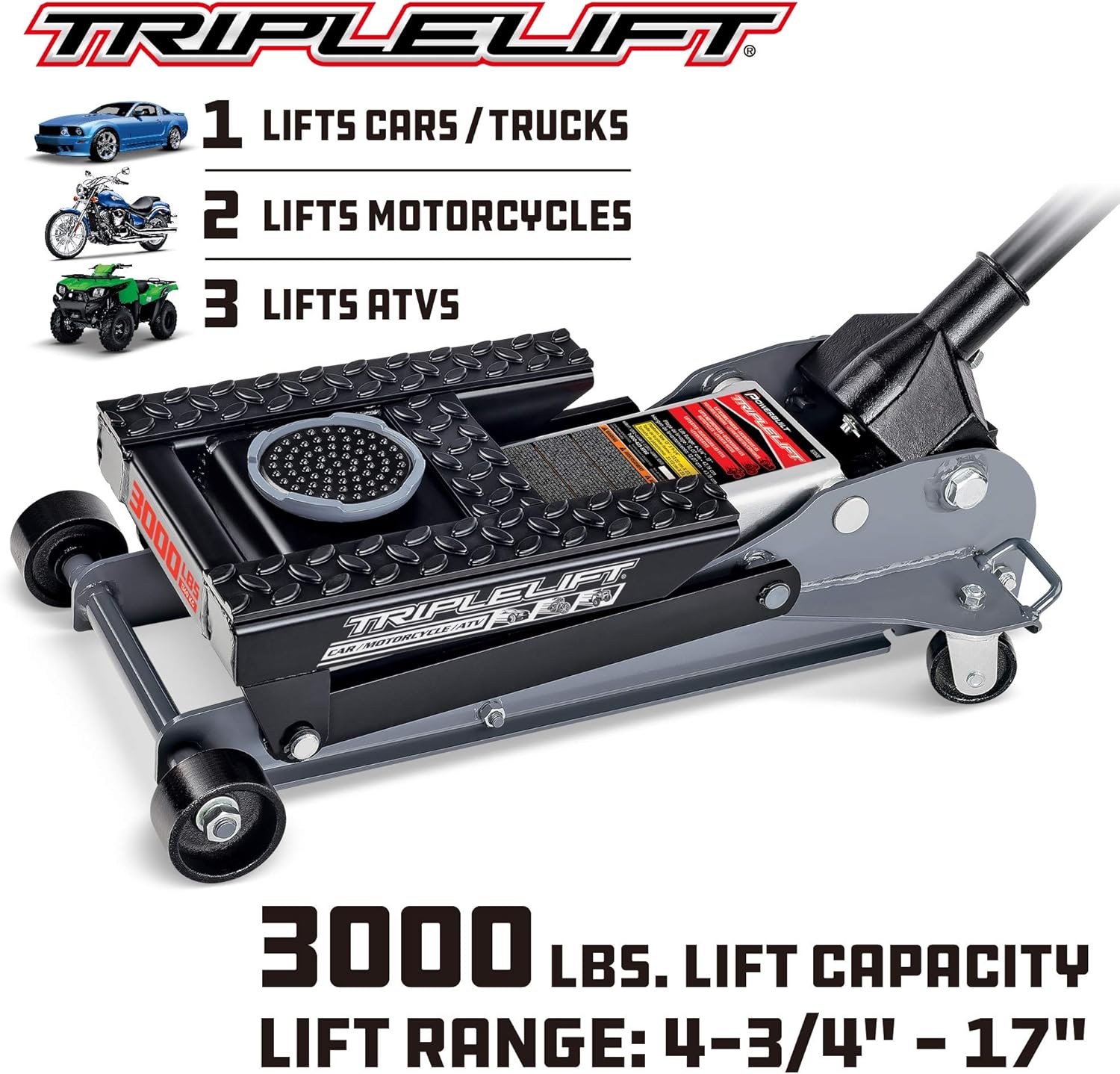 Powerbuilt 3000Lb Triple Lift Garage Jack, Black L7368