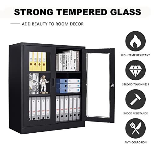 SISESOL Metal Storage Cabinet with 2 Adjustable Shelves, 36" H E162