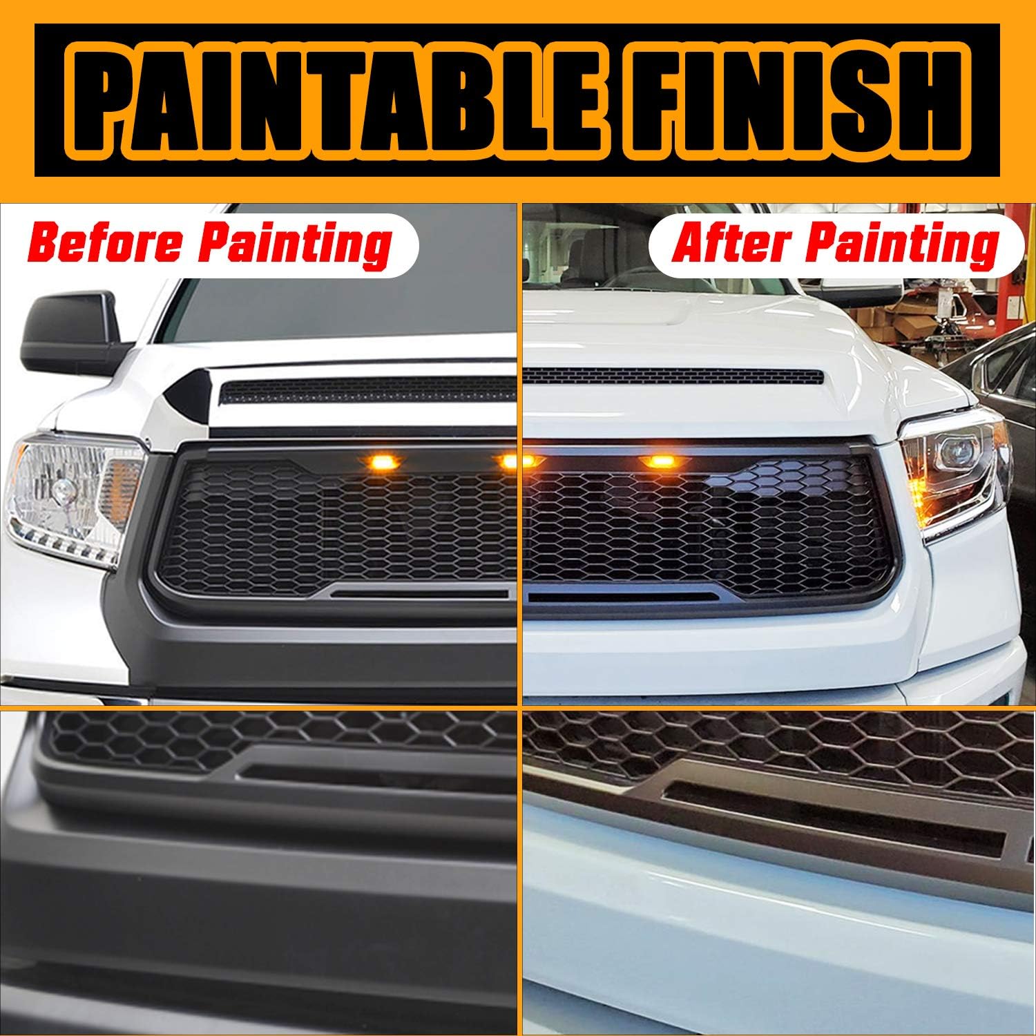 Tidal Front Grill Replacement with Amber LED Lights for 2010-2013 Tundra W7448