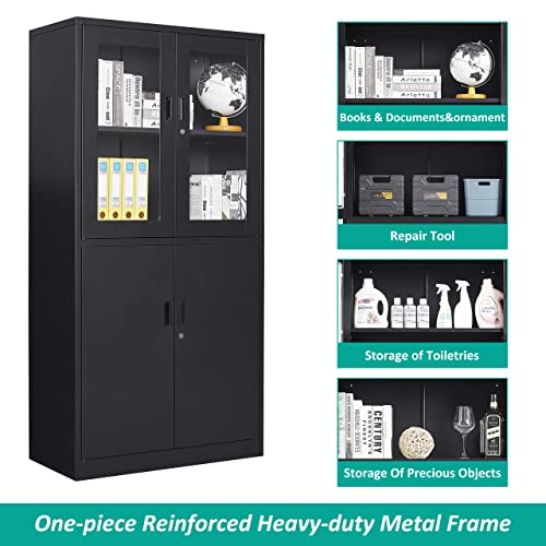 SISESOL Metal Storage Cabinet with 2 Adjustable Shelves, 36" H E162