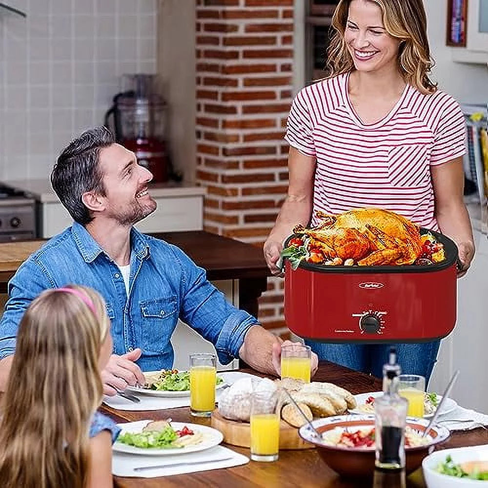 SUNVIVI 20 Quart Electric Turkey Roaster Oven with Self-Basting Lid, Stainless Steel, Red M430