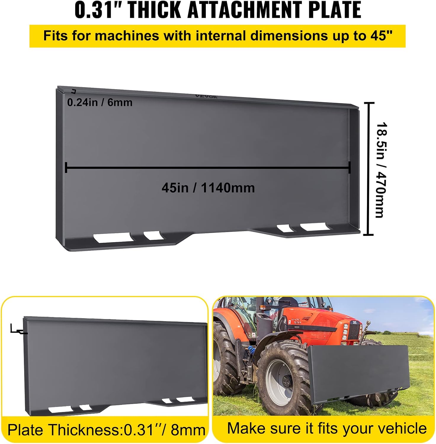 VEVOR Skid Steer Mount Plate Steel Quick Attachment Loader Plate with 3 Welding Rods (5/16") P30105