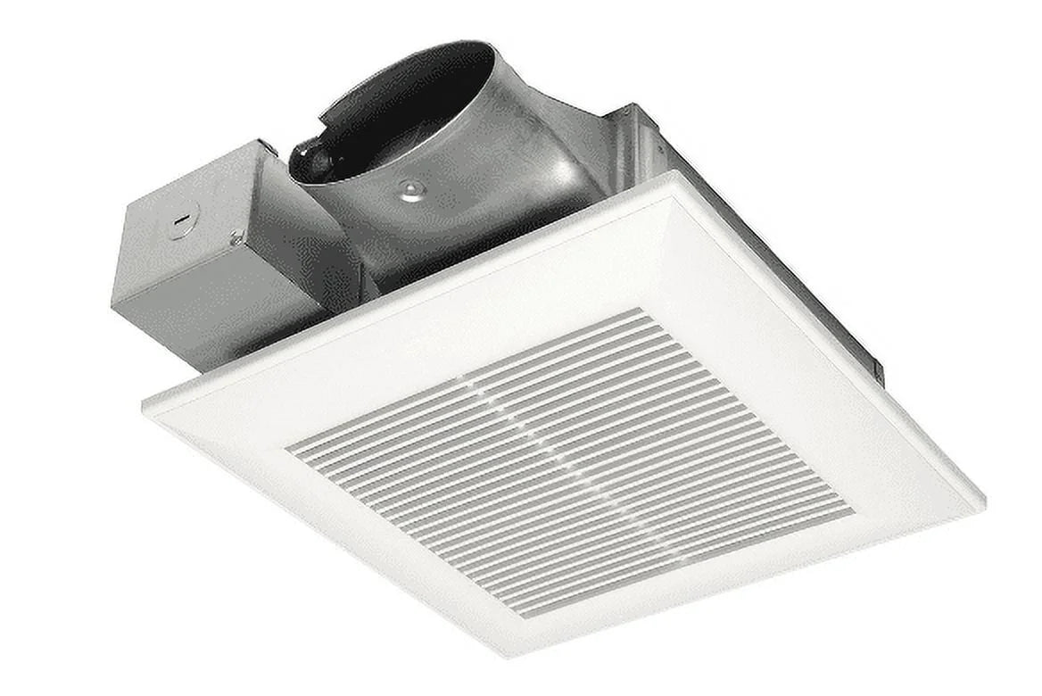 Panasonic WhisperValue® DC Fan with ECM motor and Pick-A-Flow 50, 80 or 100 CFM, Built-in Condensation Sensor, ceiling or wall mount, 3-3/8" housing depth.