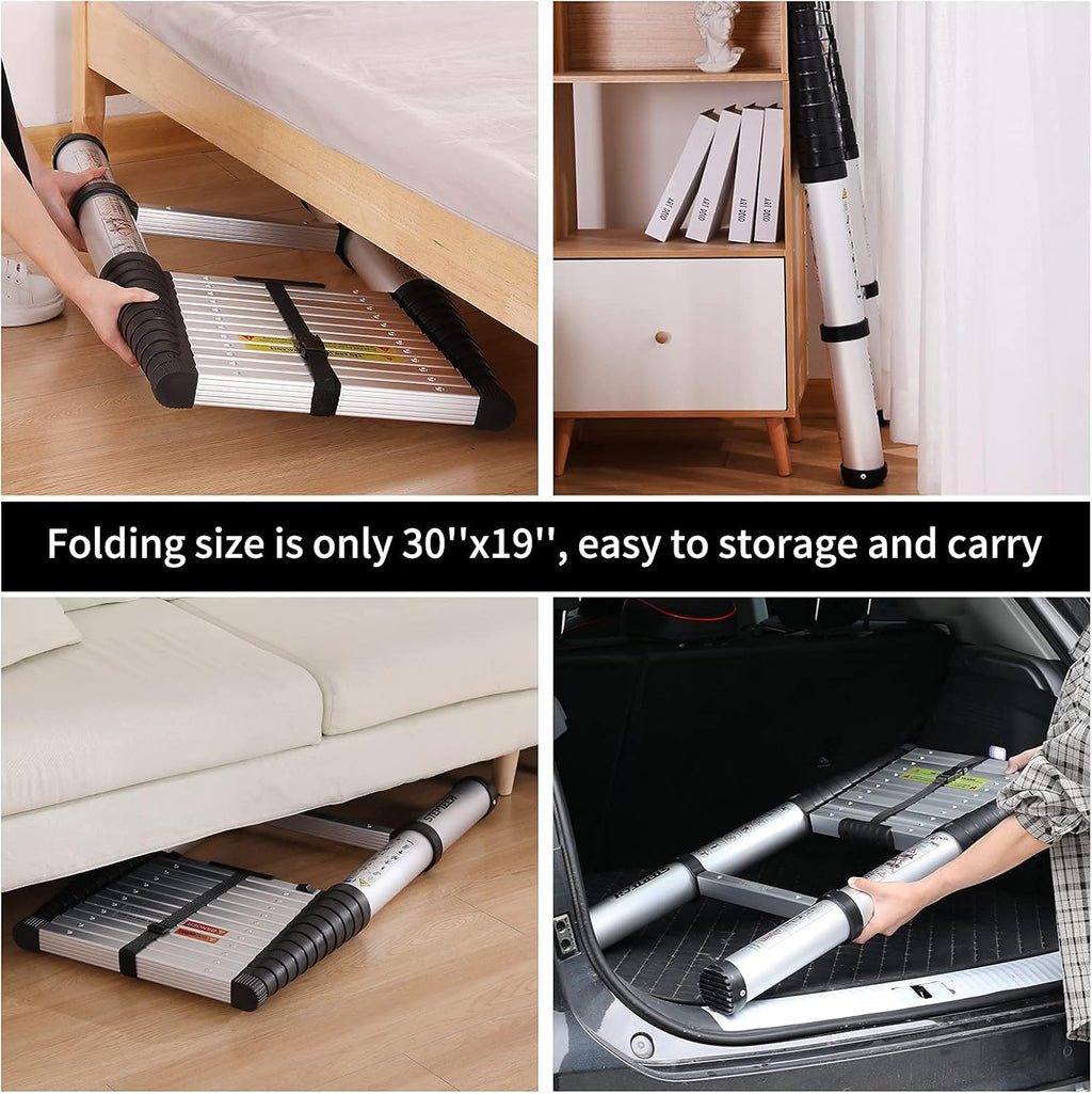 STEPTECH Telescoping Ladder 9.5 ft Aluminum Anti-Pinch Collapsible U494