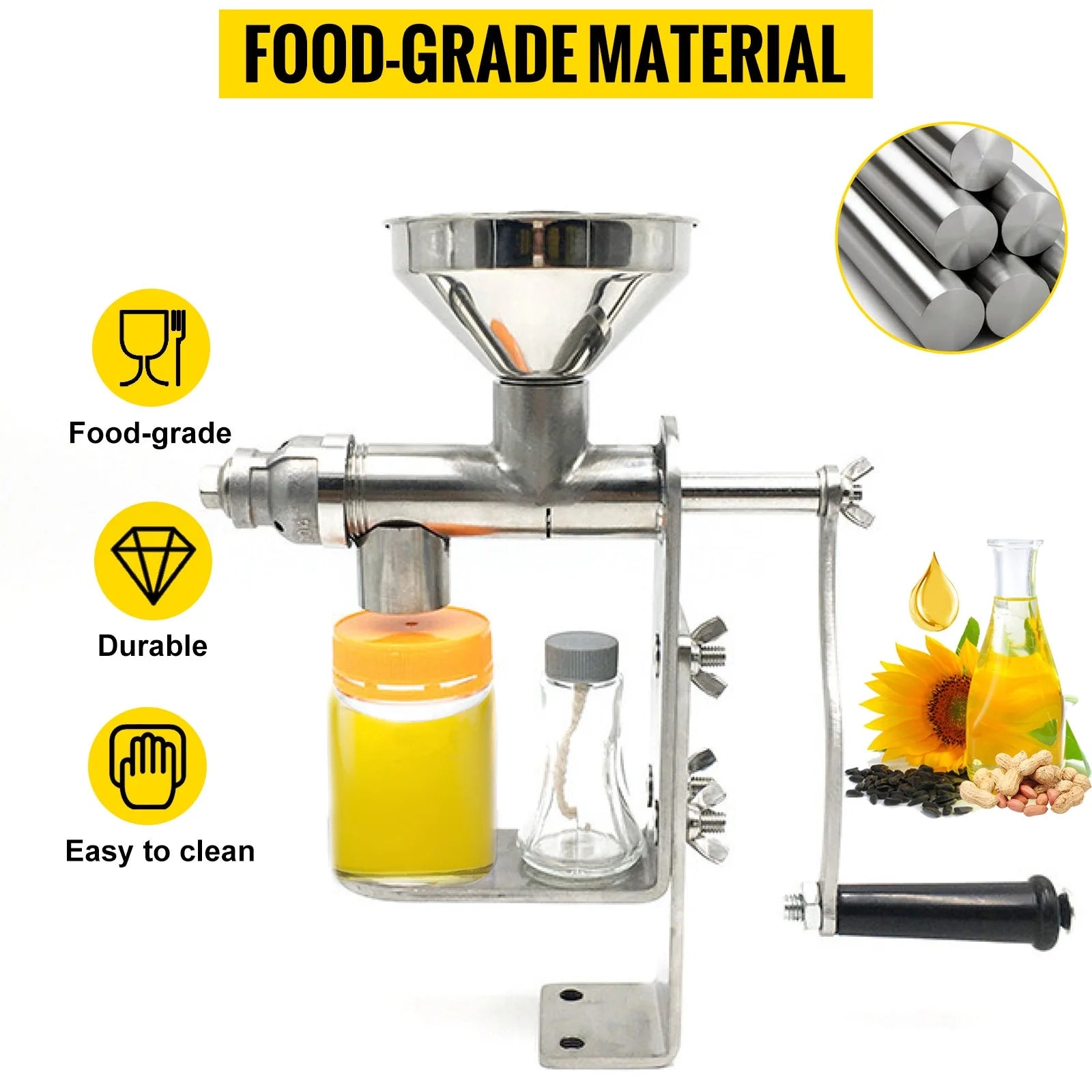 BENTISM HD Manual Oil Press Machine Stainless Steel M665935