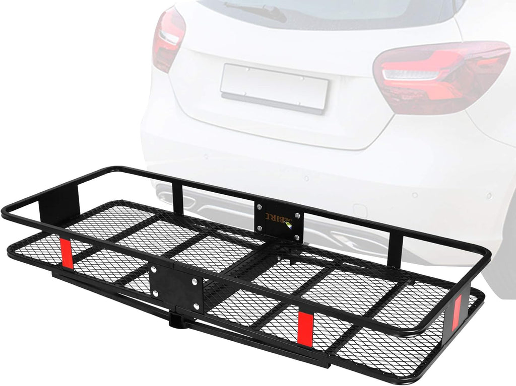 CARSTY 60” x 24” x 6.5” Hitch Mounted Folding Cargo Carrier, 500LBS Capacity Heavy Duty Basket Rack, Fit 2" Receiver Hitch, for Truck SUV Car RV Camping Traveling, Black
