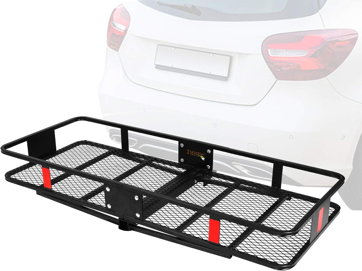CARSTY 60” x 24” x 6.5” Hitch Mounted Folding Cargo Carrier, 500LBS Capacity Heavy Duty Basket Rack, Fit 2" Receiver Hitch, for Truck SUV Car RV Camping Traveling, Black