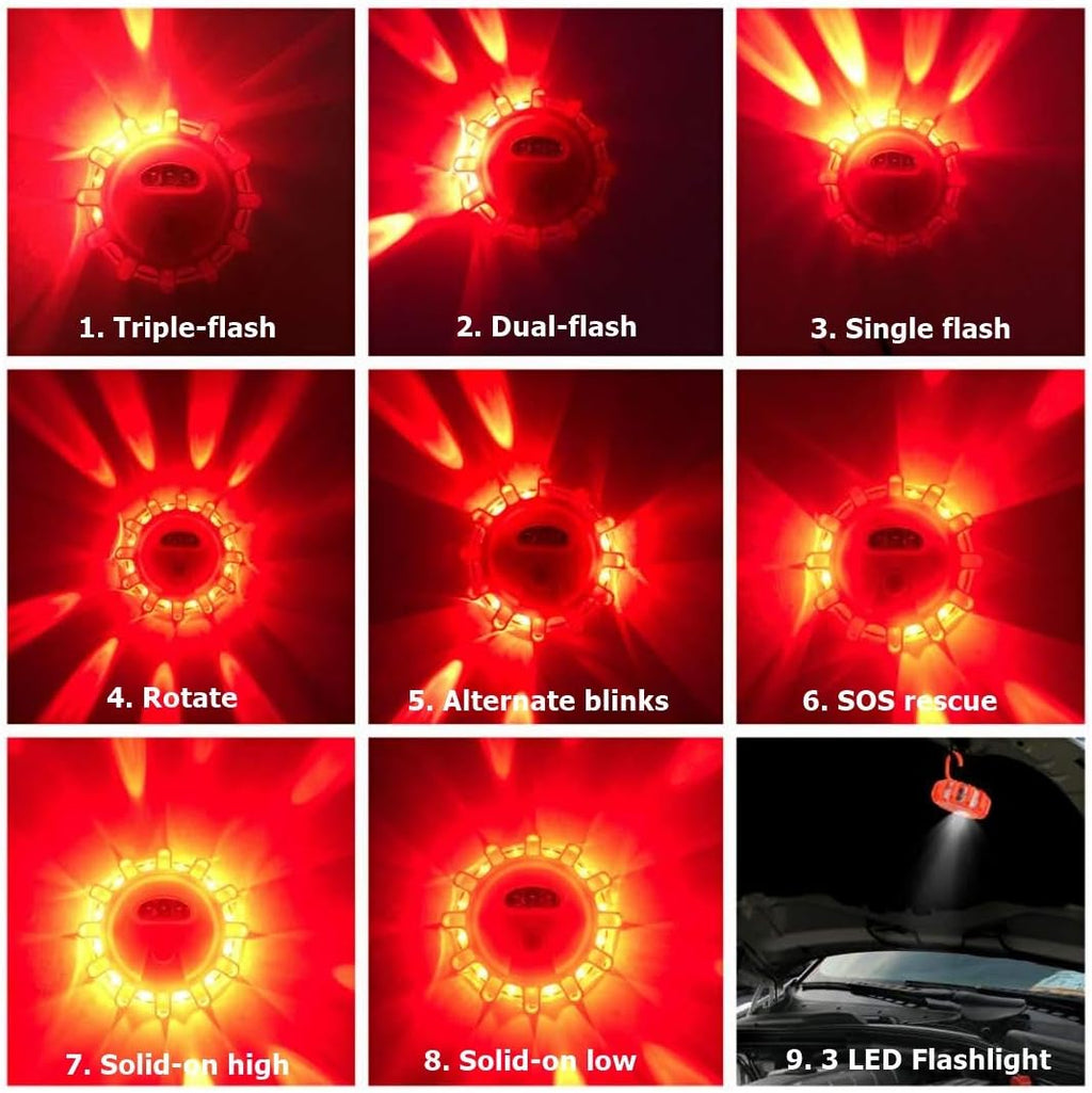 USB Rechargeable LED Road Flares Emergency Kit with Magnetic Hazard Lights and Window Breaker Z436157