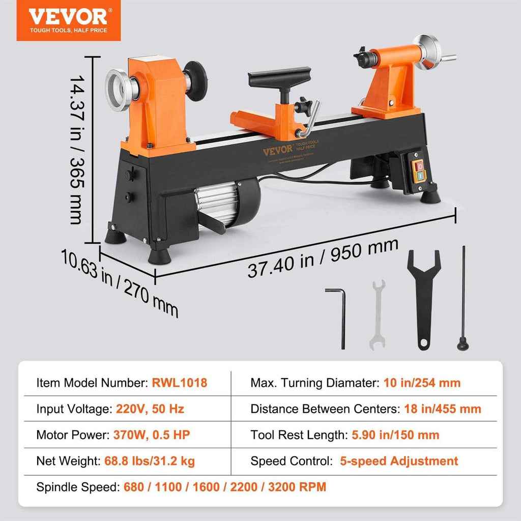 VEVOR Benchtop Wood Lathe 10 x 18 in 0.5 HP Wood Turning Machine S44895