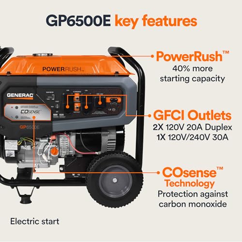Generac 8000-Watt Gas-Powered Portable Generator with Electric Start, Orange/Black H399
