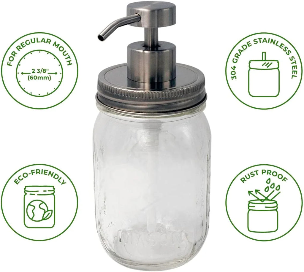 Stainless Steel Soap Pump Lid for Mason Jars, Dispenser Replacement K925460