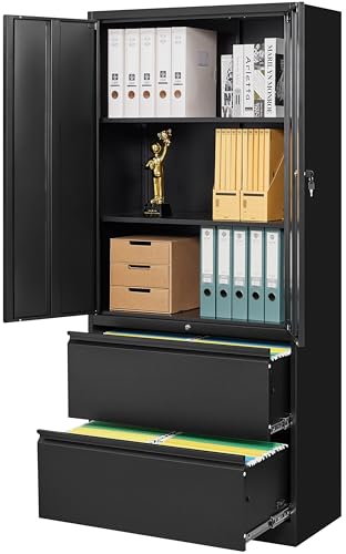 SISESOL Metal Storage Cabinet with 2 Adjustable Shelves, 36" H E162